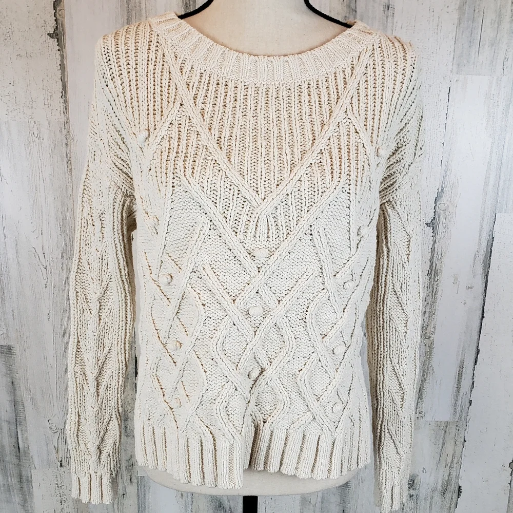 J. Crew Ivory Cable Knit Pointelle Sweater Size XXS
